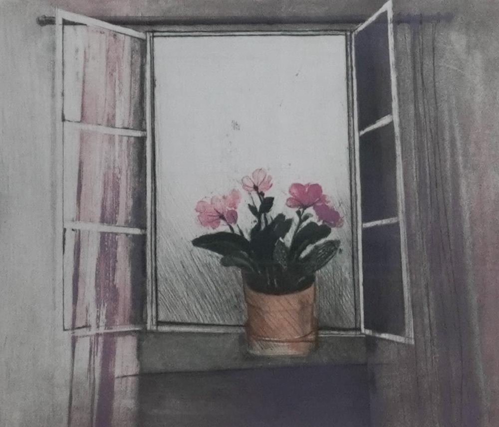 Annapia Antonini comparable auction result: annapia antonini italian b 1942 alle finestra etching and aquatint in color numbered 63 100 frame 26 1 2 x 28 1 2 in 67 3 x 72 4 cm