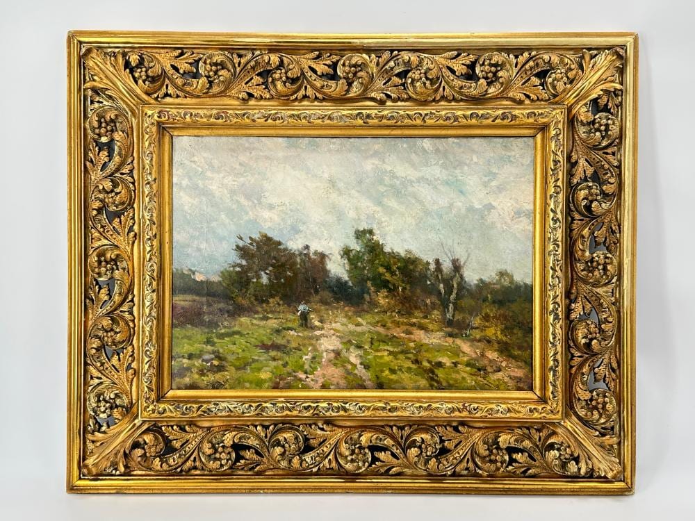 Jacob Rosseels comparable auction result: jacques rosseels 1828 1912 ecole fran aise impressionniste le chasseur au bois huile sur toile bel encadrement en bois sculpt et dor dimensions 36 x 51 cm