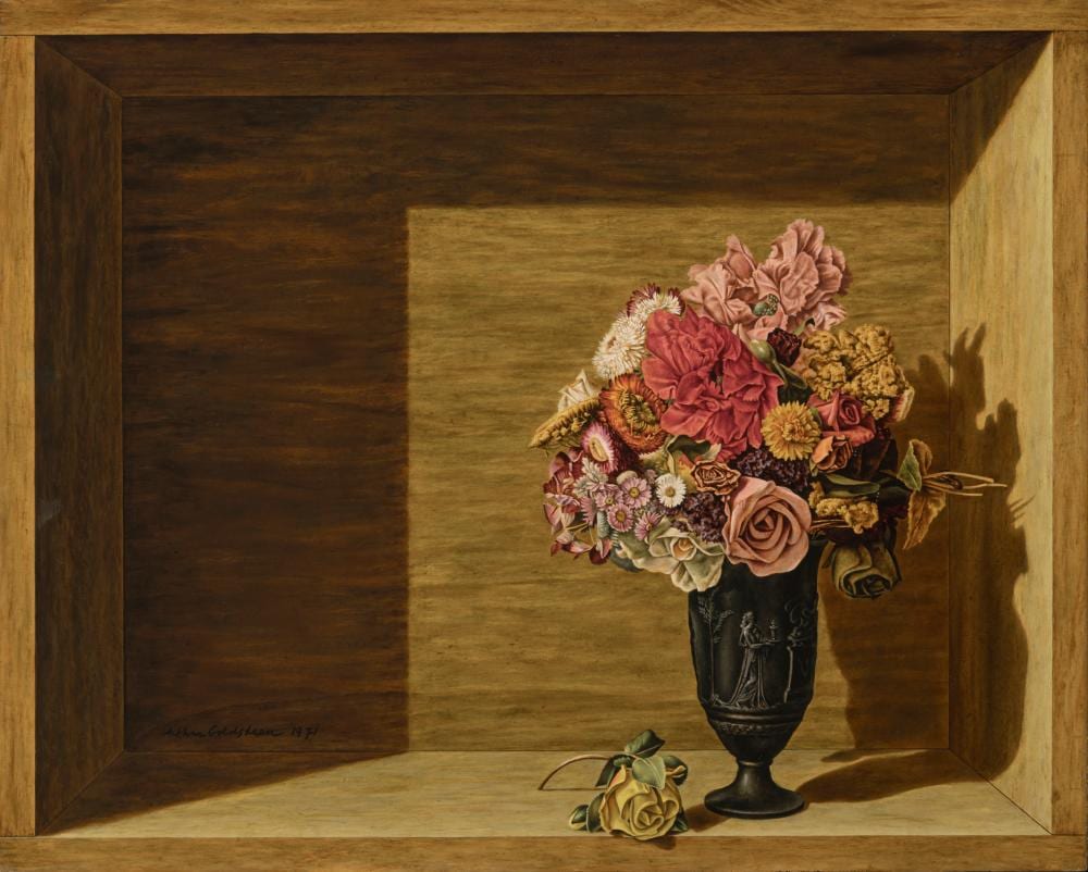 Arthur Goldsteen comparable auction result: arthur goldsteen dutch 1908 1985 bouquet and yellow rose 1971