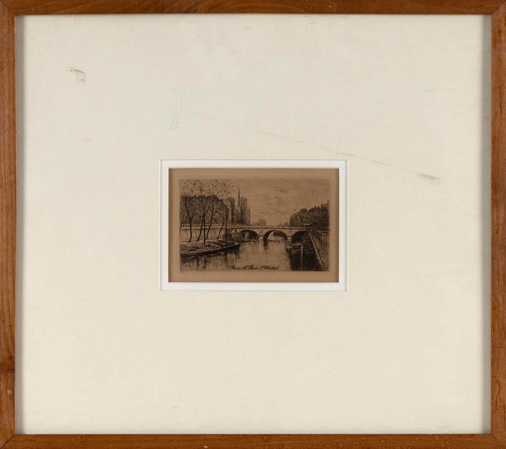 Lucien Marcelin Gautier comparable auction result: lucien marcelin gautier france 1850 1925 paris le pont st michel etching 3 75 x 5 5 framed 14 5 x 16 5