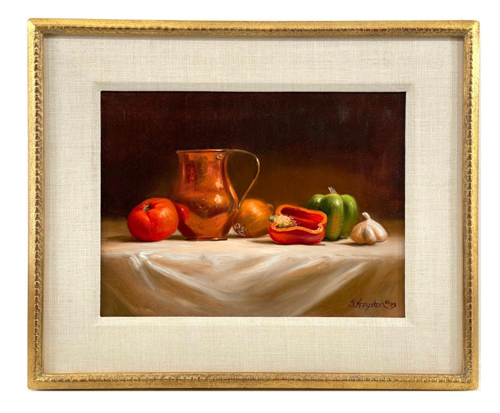 sue krzyston peppers and copper oil on canvas · Bradford's · 2024-06-09 Sue Krzyston comparable auction result: sue krzyston peppers and copper oil on canvas