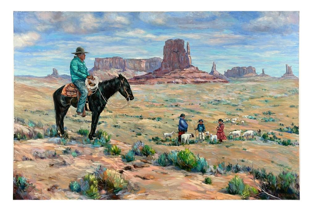 Guadalupe Apodaca comparable auction result: guadalupe apodaca watching the herd oil on canvas
