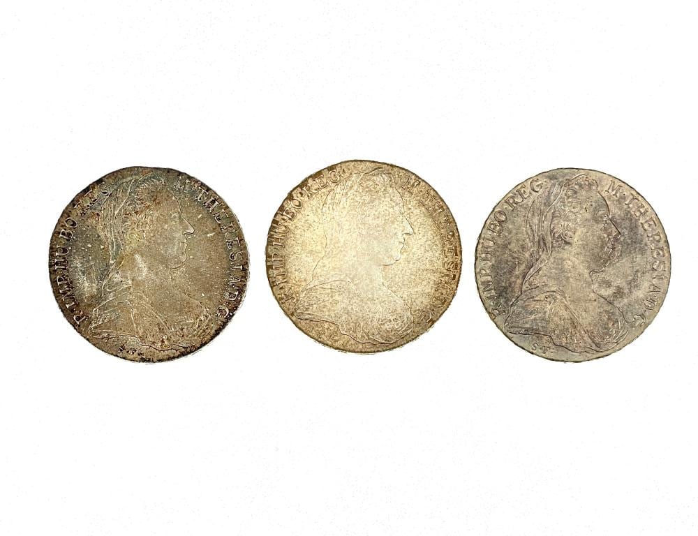 LOT OF 3 1780 AUSTRIA MARIA THERESA THALER SILVER RESTRIKE COINS sold by Bradford's, lot 4254 — auction record photograph