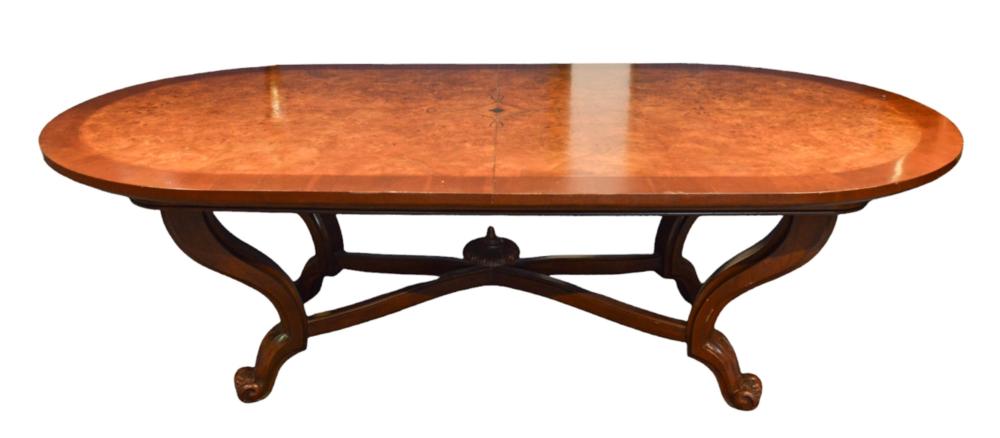 Baker Inlaid Burl Wood and Claw Foot Dining Table sold by Greenwich Auction, lot 527 — auction record photograph