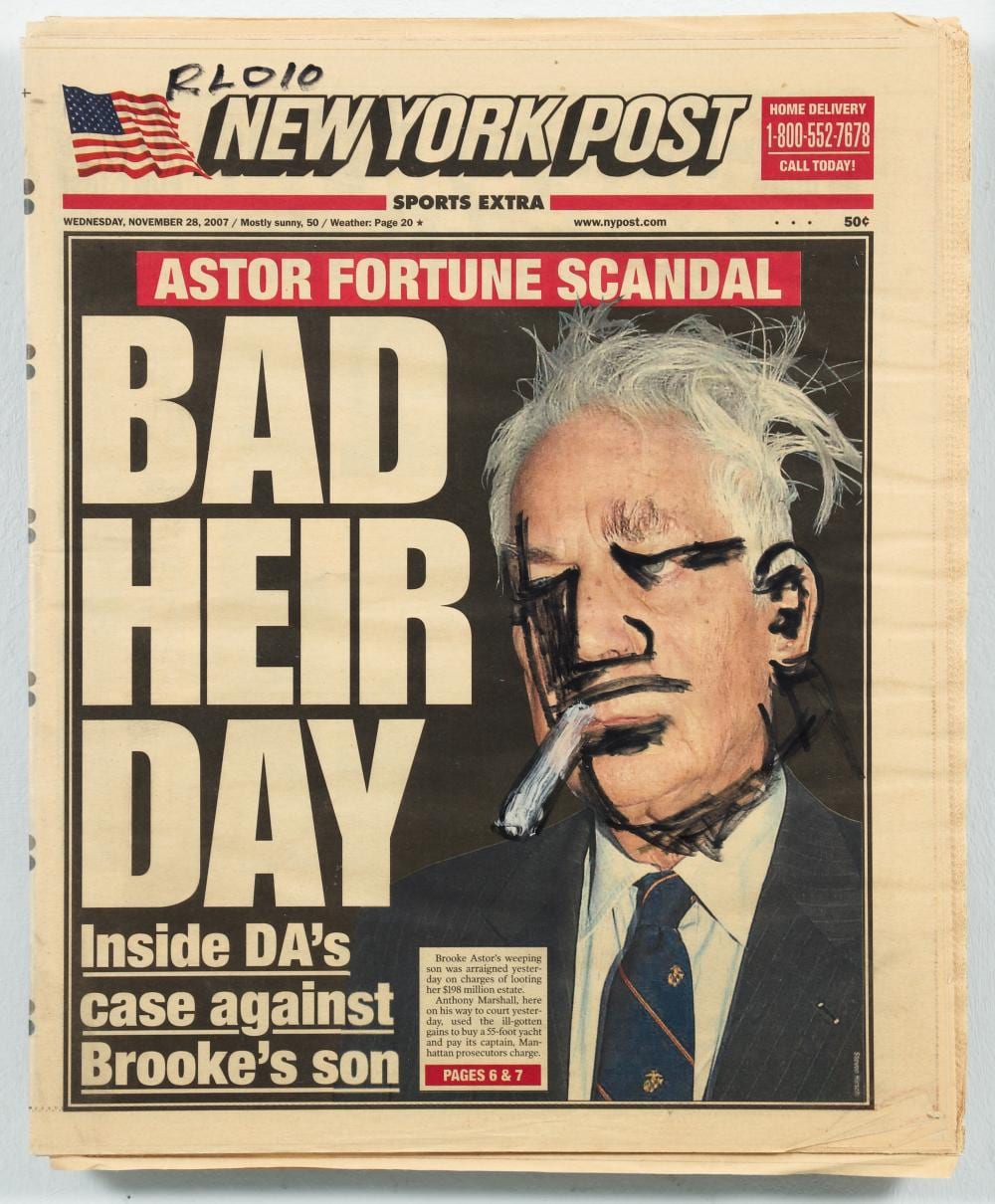 robert loughlin 2010 brute drawing on newspaper bad heir day · Concept Art Gallery · 2024-06-08 Robert Loughlin comparable auction result: robert loughlin 2010 brute drawing on newspaper bad heir day
