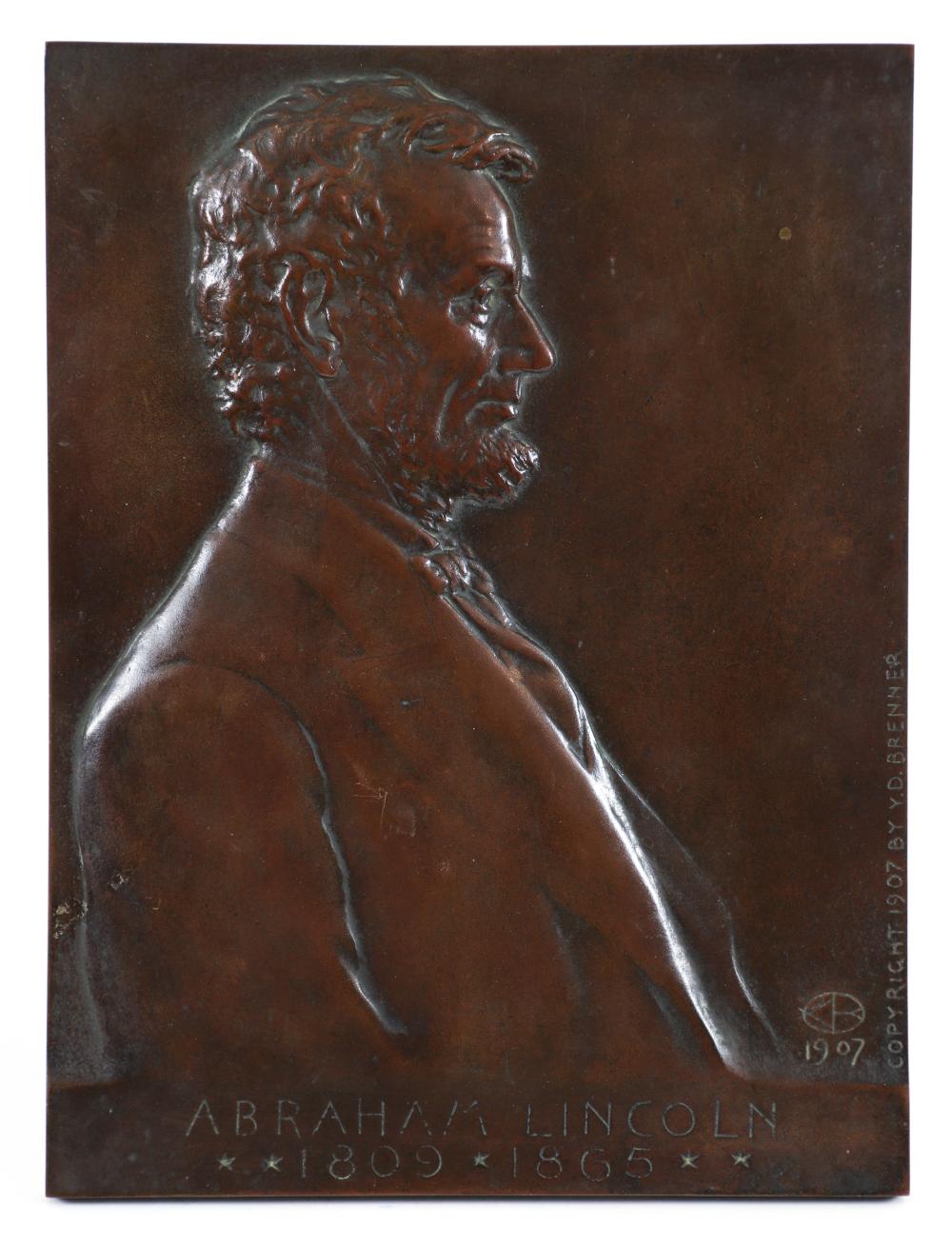 V. D. Brenner 1907 Cast Bronze Abraham Lincoln Portrait sold by Concept Art Gallery, lot 335 — auction record photograph