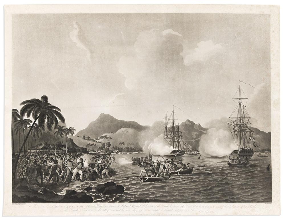 hawaii james and john cleveley and francis jukes engraver view of owhyhee one of the sandwich islands in the south seas · Swann Auction Galleries · 2024-06-13 Francis Jukes comparable auction result: hawaii james and john cleveley and francis jukes engraver view of owhyhee one of the sandwich islands in the south seas