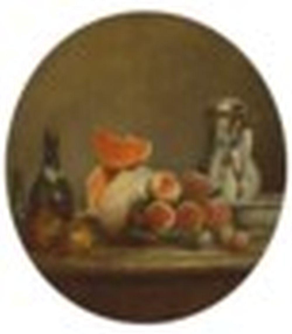 Jean Siméon Chardin (PARIS 1699-1779) Le Melon entamé huile sur toile, oval comparable sale