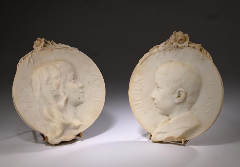 Pierre (1853) Aubert comparable auction result: pierre aubert 1853 1912 marcel et julien paire de m daillons en marbre blanc