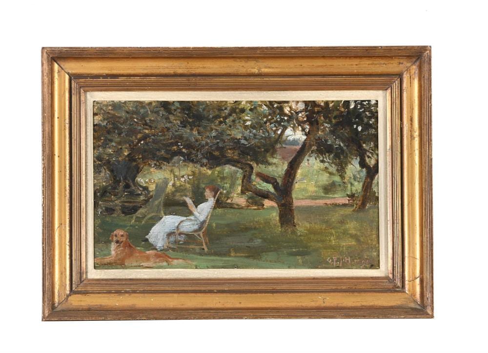George Percy Jacomb-Hood comparable auction result: george percy jacomb hood british 1857 1929 reading in a summer garden