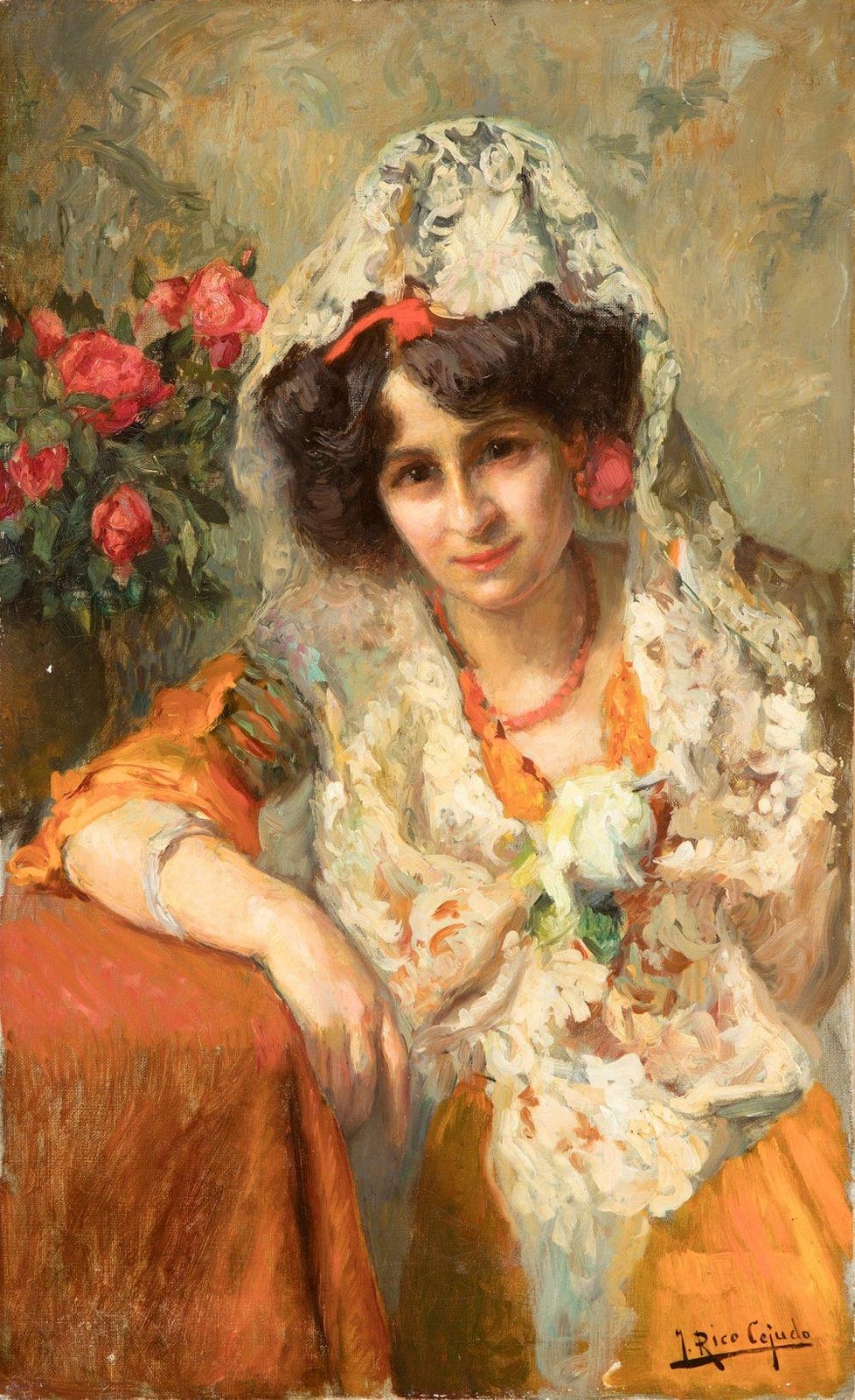 jose rico cejudo seville 1864 1943 lady with mantilla oil on canvas signed in the lower right corner measurements 61 x 38 cm · Setdart Auction House · 2024-06-11 Jose Rico Cejudo comparable auction result: jose rico cejudo seville 1864 1943 lady with mantilla oil on canvas signed in the lower right corner measurements 61 x 38 cm
