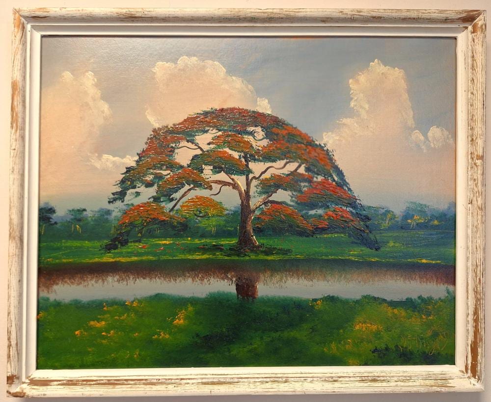 Issac Knight comparable auction result: issac knight 24x30 poinciana reflection oil painting