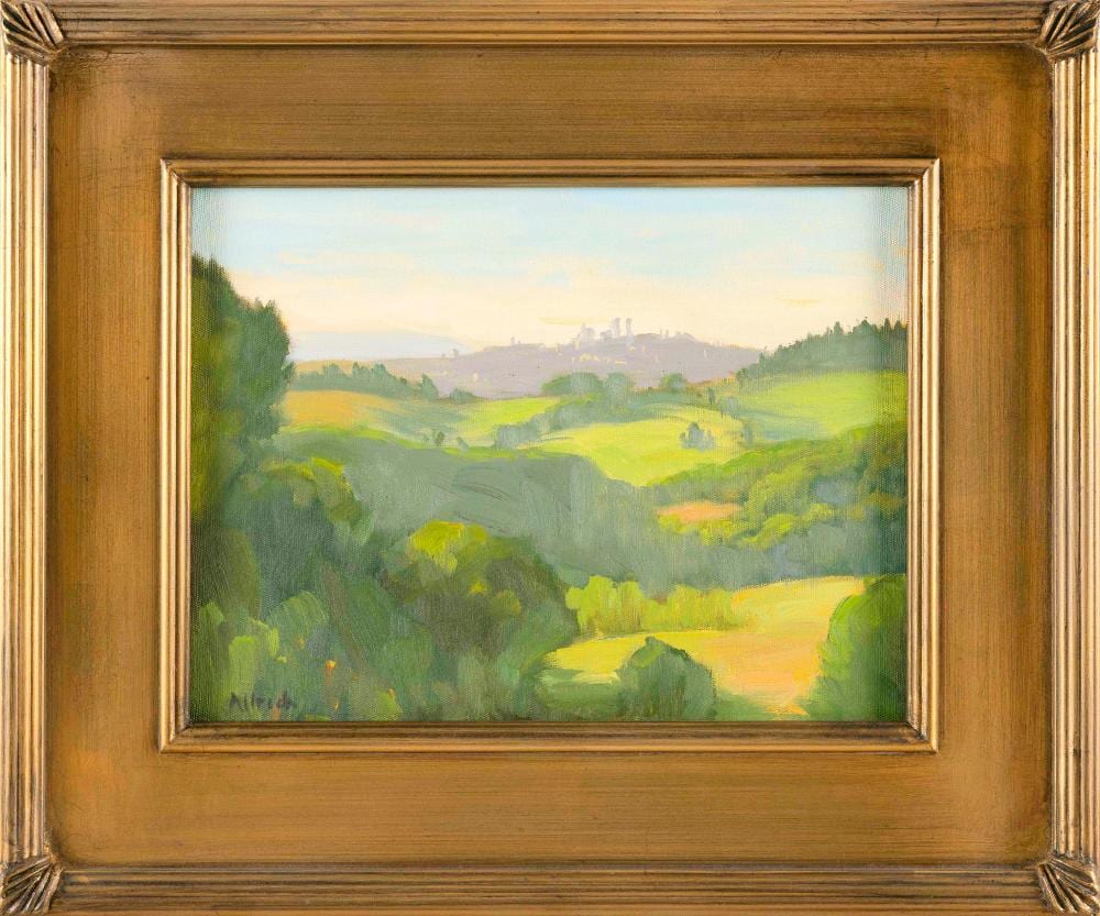 Steve Allrich comparable auction result: steve allrich massachusetts california 1954 morning truro oil on board 9 x 12 framed 15 x 18