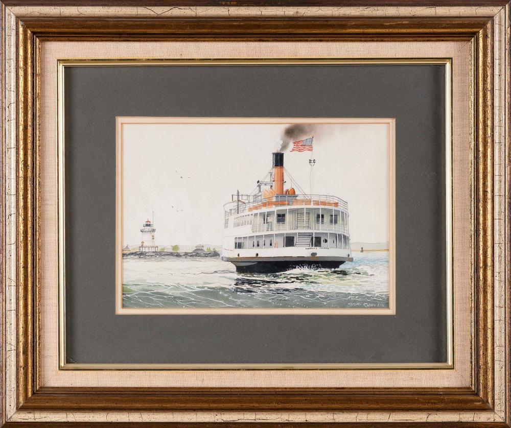 Steven Cryan comparable auction result: steven cryan connecticut contemporary the martha s vineyard ferry watercolor on paper 6 5 x 9 25 sight framed 15 x 18