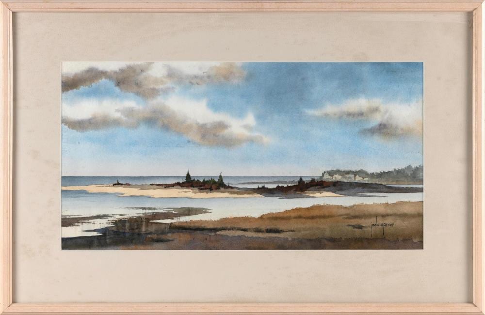 r jack garver maryland massachusetts 1925 2021 coastal landscape chatham massachusetts watercolor on paper 10 x 21 sight framed 18 x 28 · Eldred's · 2024-07-11 Jack Garver comparable auction result: r jack garver maryland massachusetts 1925 2021 coastal landscape chatham massachusetts watercolor on paper 10 x 21 sight framed 18 x 28