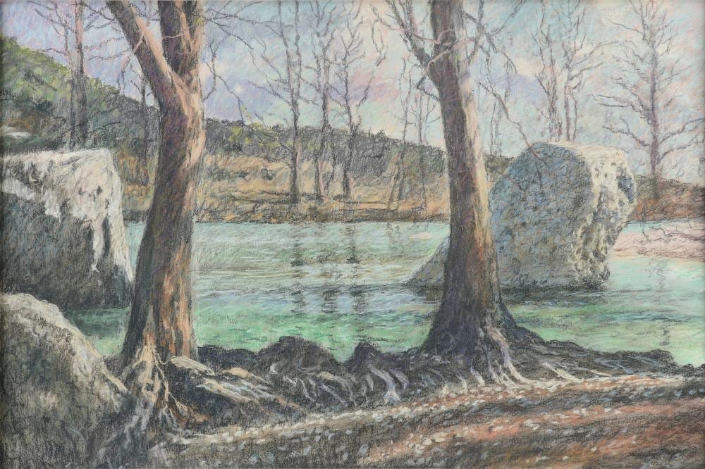 David Caton comparable auction result: david caton american texas b 1955 a drawing two trees sabinal river 21st century