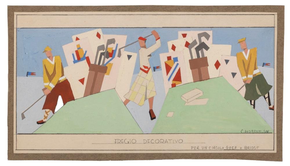 Cesare Andreoni comparable auction result: cesare andreoni milano 1903 milano 1961 fregio decorativo per un circolo di golf e bridge 1932 dated 1934 as authenticated