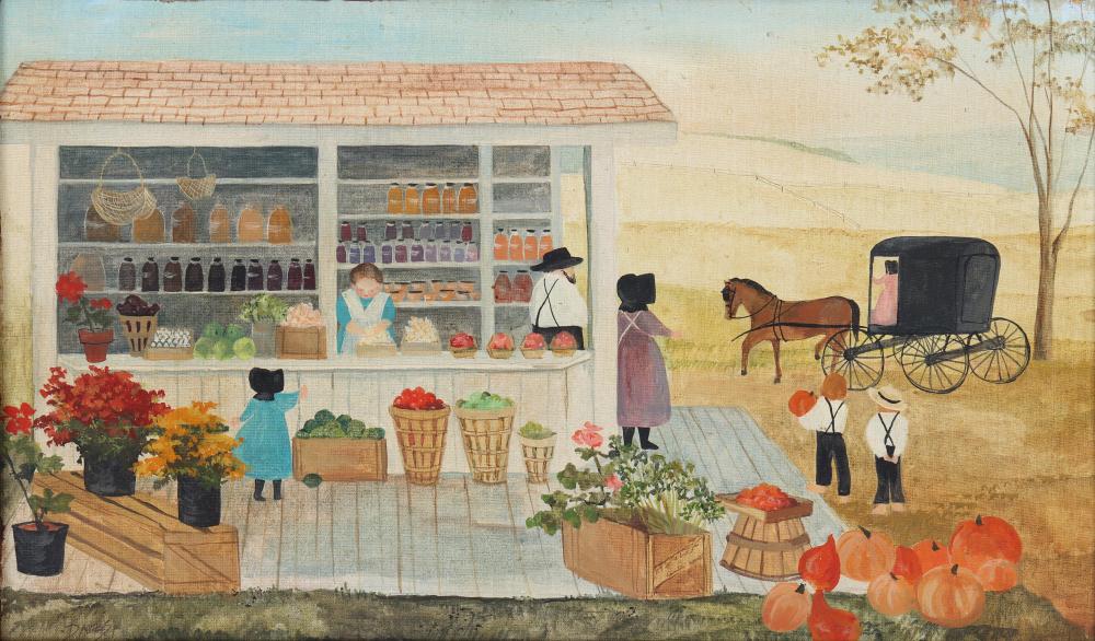 Jeanne Davies comparable auction result: jeanne davies american b 1963 amish farm stand