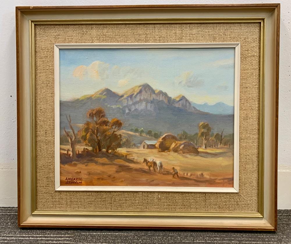 Ambrose Griffin comparable auction result: ambrose griffin the grampians oil painting on board signed lower left 30cm x 36cm