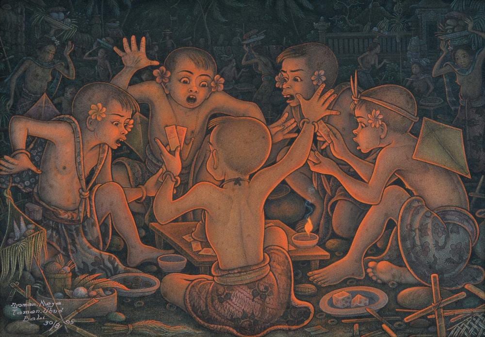 Meja, Nyoman; Children Playing Card comparable sale
