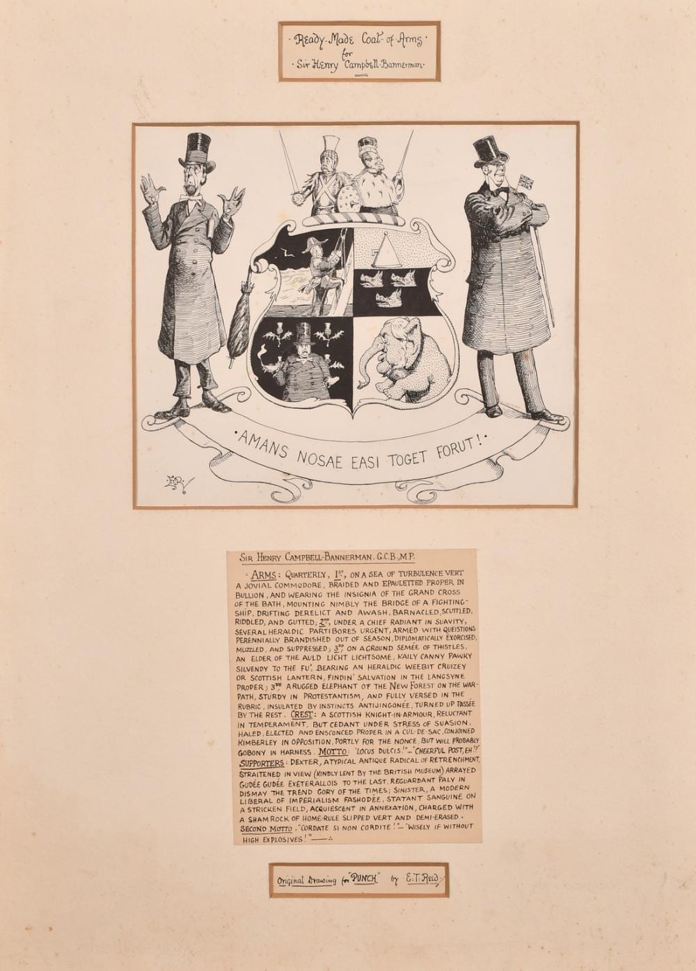 Edward Tennyson Reed comparable auction result: edward tennyson reed 1860 1933 ready made coat of arms for sir henry campbell bannerman a drawing for pun