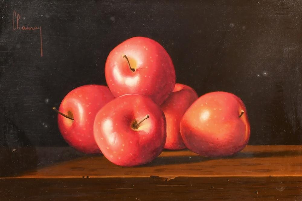 jean claude chauray 1934 1996 french a still life study of red apples oil on canvas signed 9 5 x 13 75 · John Nicholson's Fine Art Auctioneers & Valuers · 2024-06-04 Jean-Claude Chauray comparable auction result: jean claude chauray 1934 1996 french a still life study of red apples oil on canvas signed 9 5 x 13 75