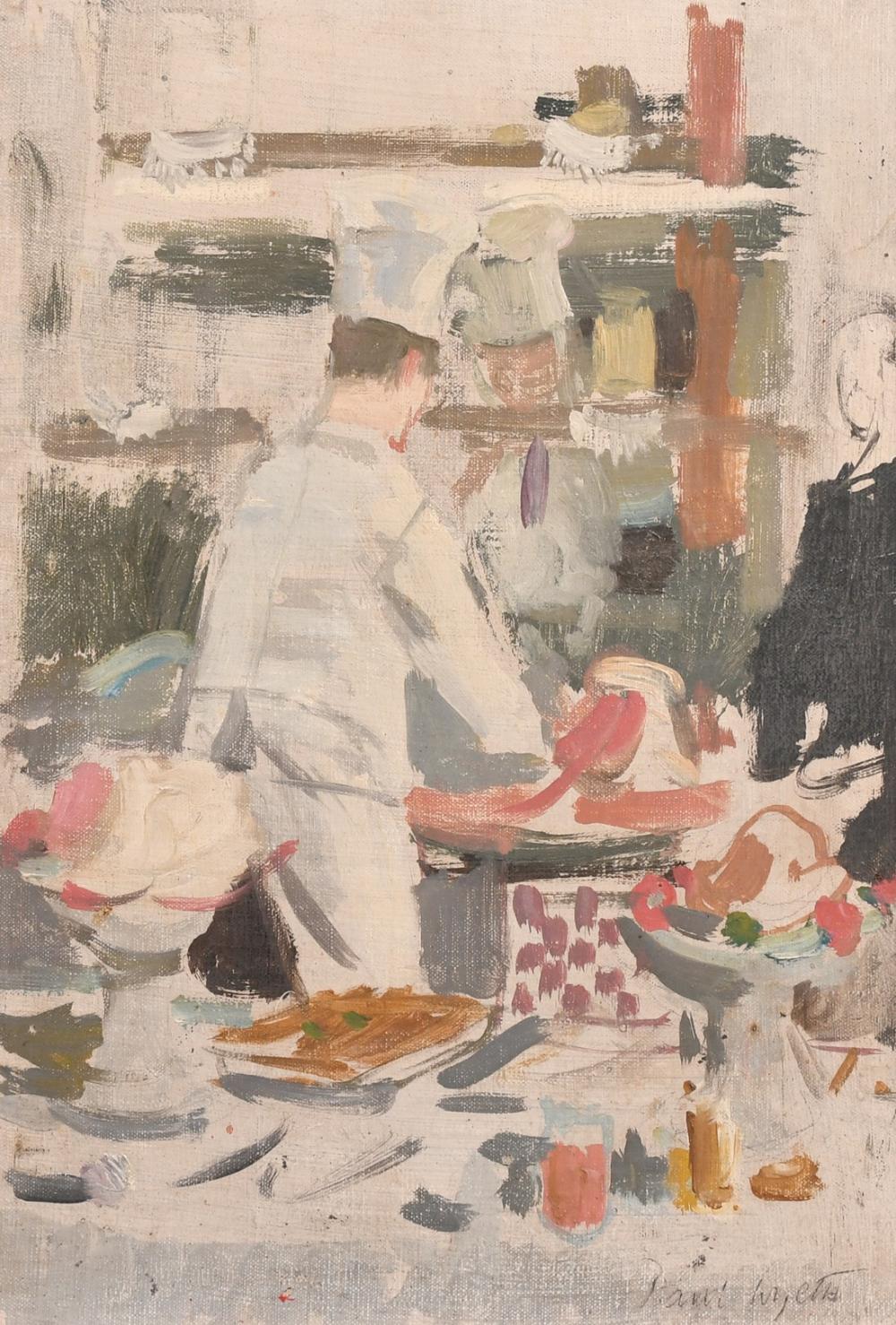 paul wyeth 1920 1983 chef and kitchen browns hotel london oil on board signed and further inscribed v · John Nicholson's Fine Art Auctioneers & Valuers · 2024-06-04 Paul James Logan Wyeth comparable auction result: paul wyeth 1920 1983 chef and kitchen browns hotel london oil on board signed and further inscribed v
