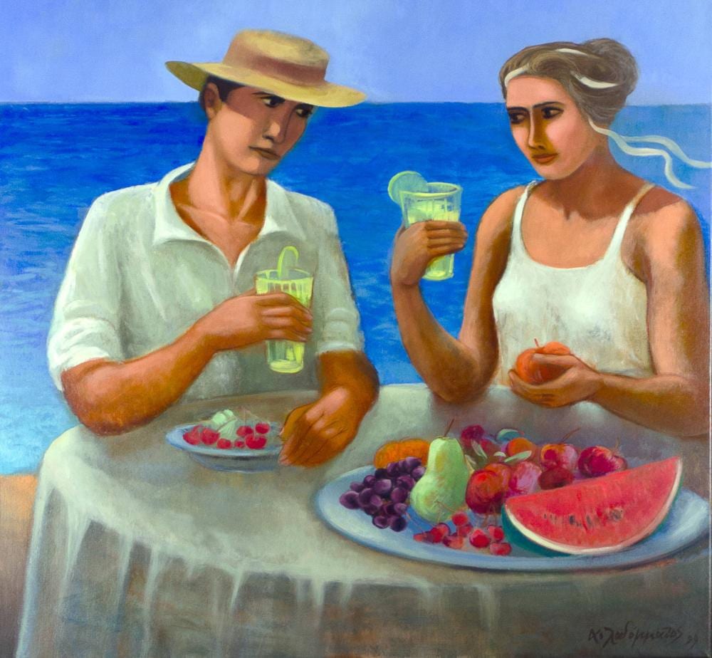 andreas ladommatos cypriot couple by the seafront · Cypria Auctions · 2024-06-19 Andreas Ladommatos comparable auction result: andreas ladommatos cypriot couple by the seafront