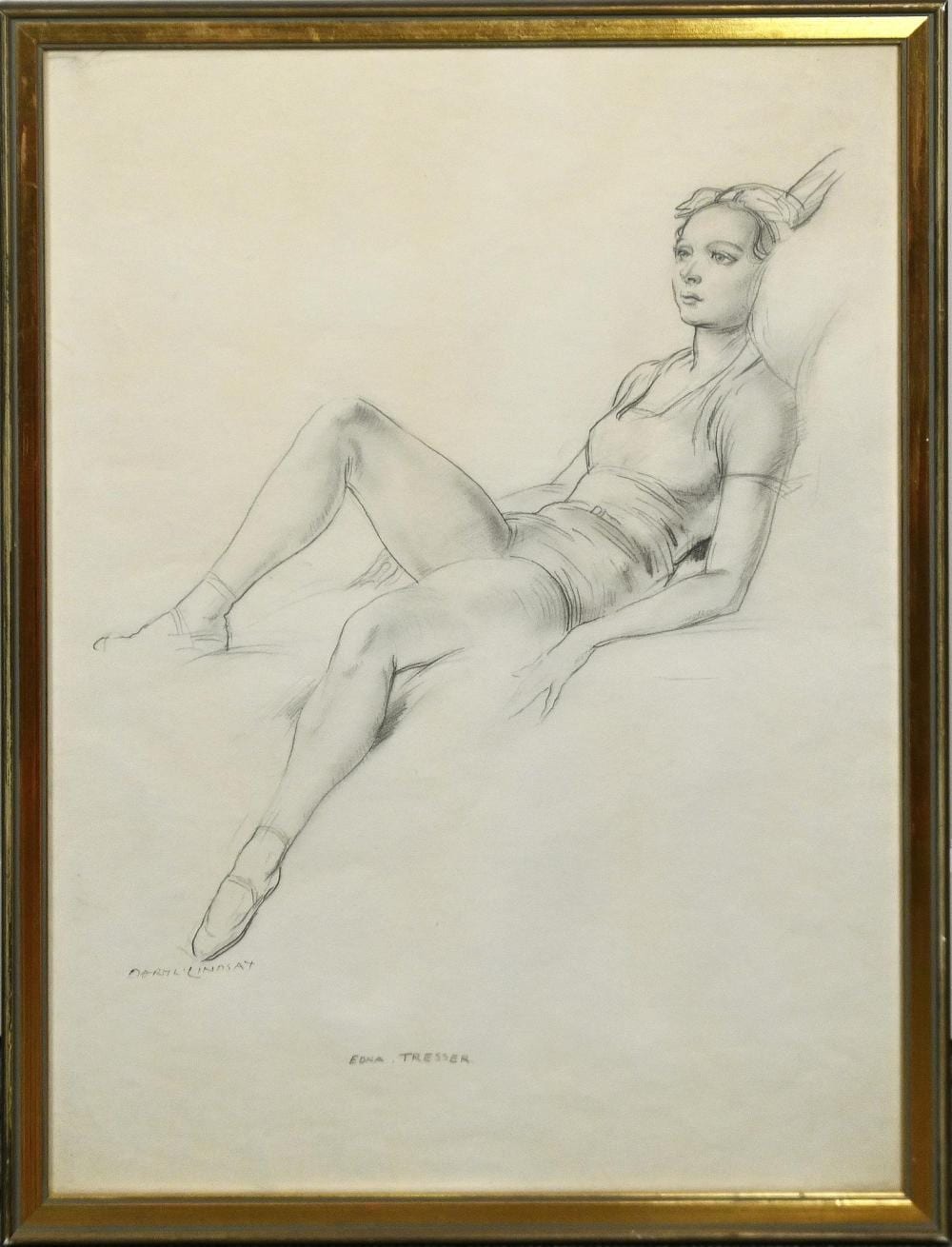 Daryl Lindsay comparable auction result: daryl lindsay edna tresser pencil on paper signed lower left 55 x 40cm frame size 59 x 44cm