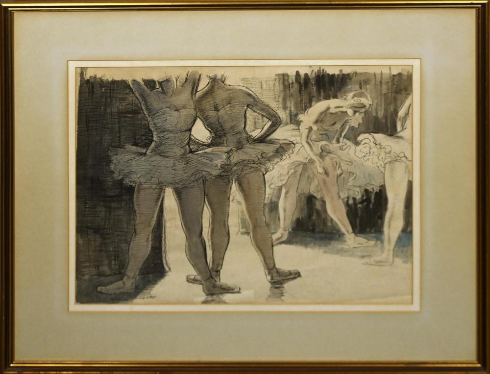 Daryl Lindsay comparable auction result: daryl lindsay ballerina s watercolour ink and wash on paper signed lower left 40 x 51cm frame size 64 x 74cm