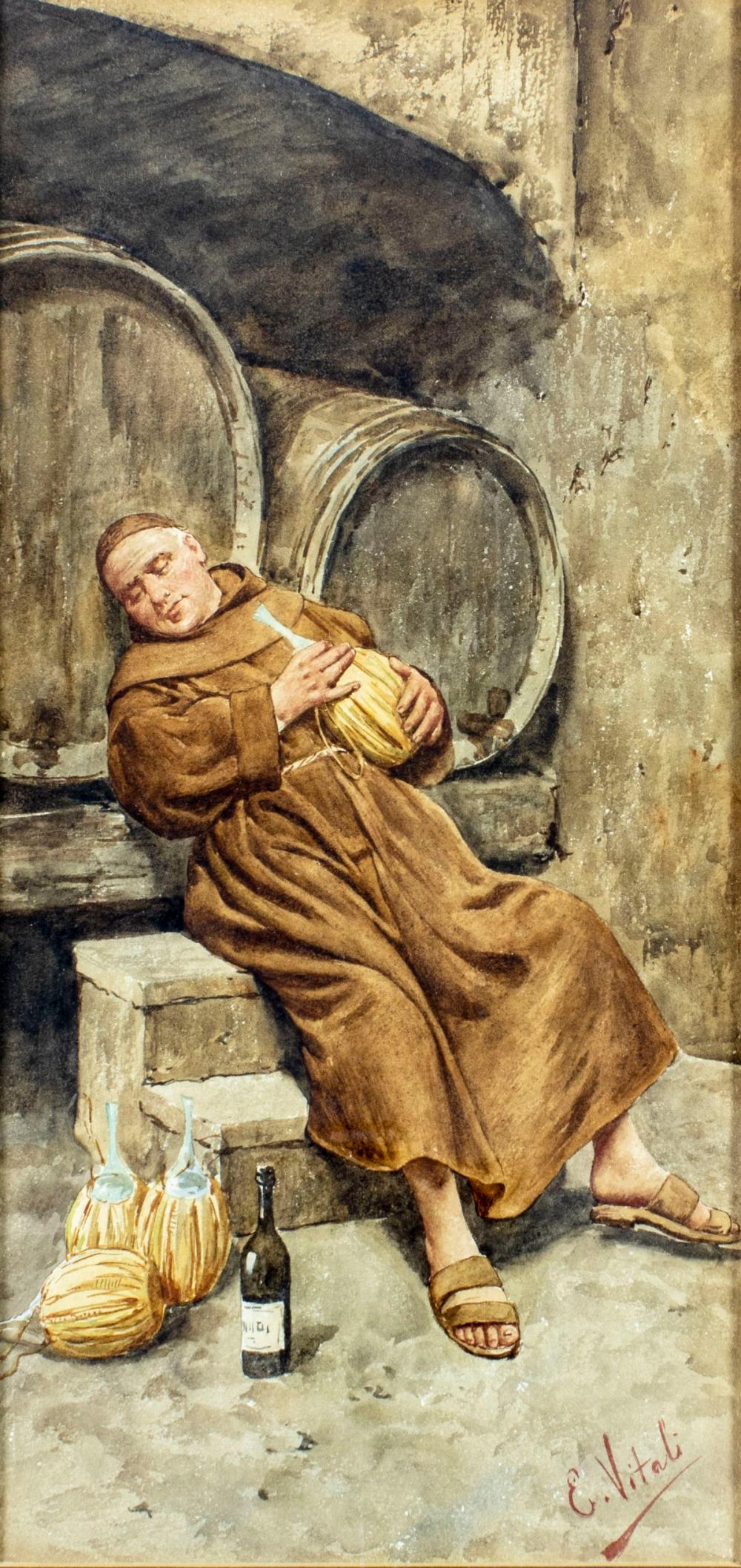 Edouardo Vitali comparable auction result: edouardo vitali italy 19c watercolor painting antique