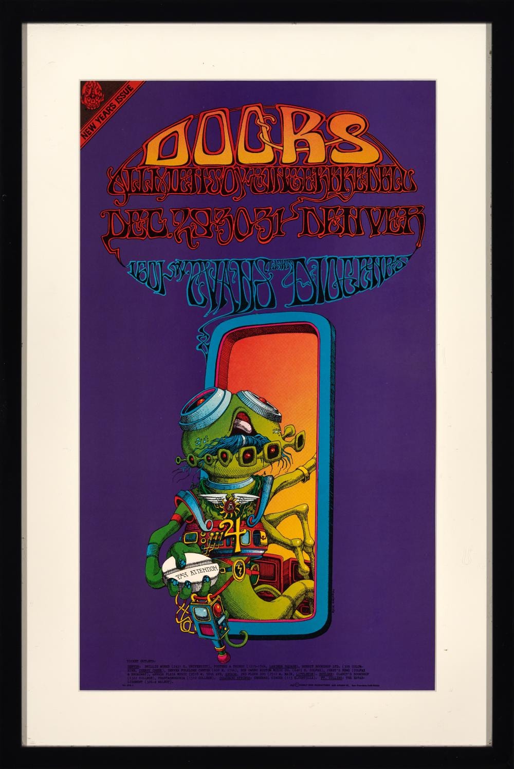 Rick Griffin comparable auction result: rick griffin the doors family dog denver 1967 poster 54 x 32 cm frame 69 x 46 cm