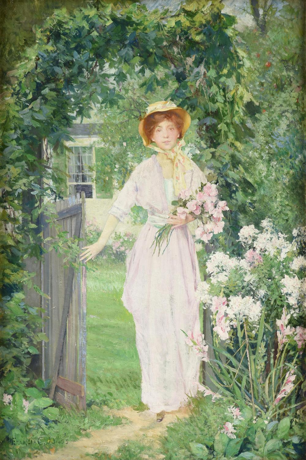 Francis Coates Jones comparable auction result: francis coates jones american 1857 1932 a painting at the garden gate early 20th century