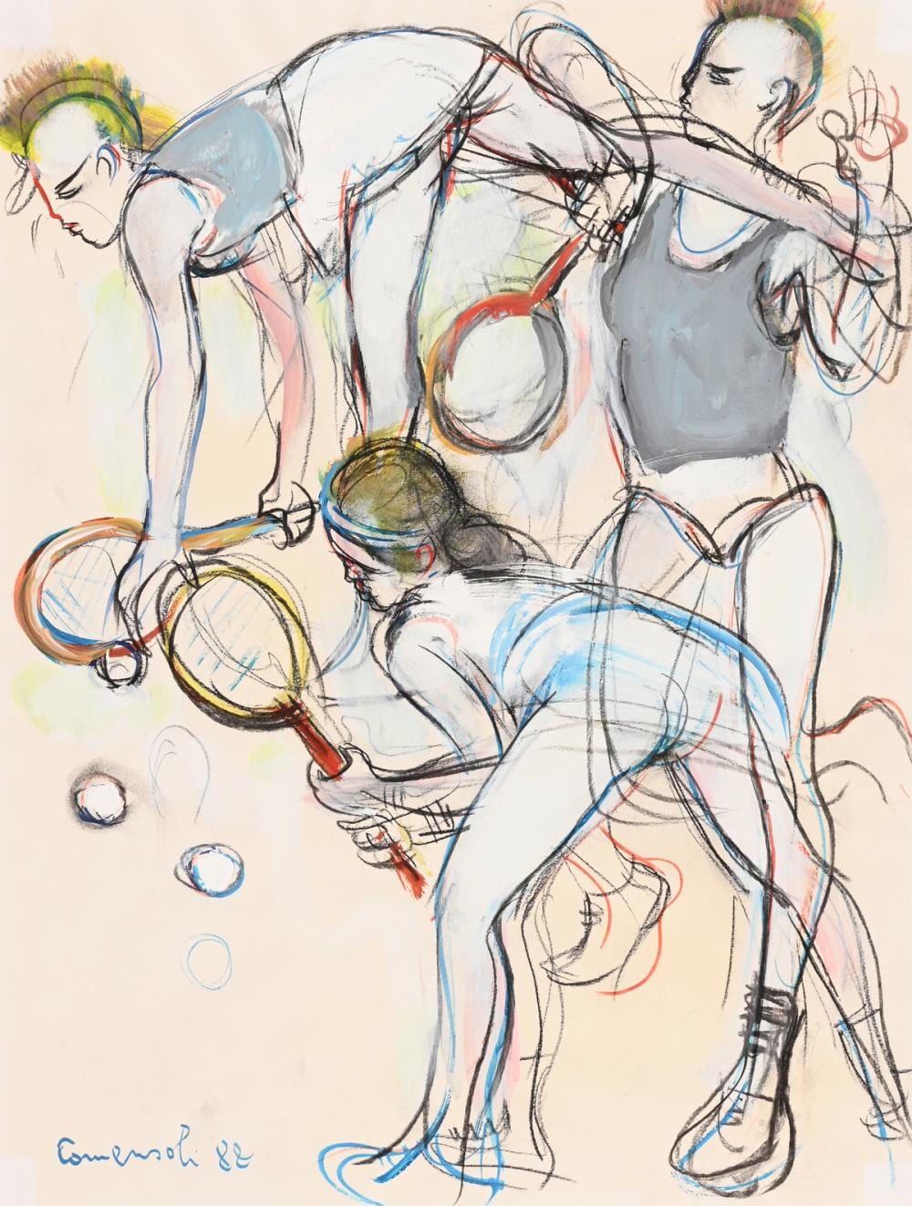 Mario Comensoli comparable auction result: mario comensoli 1922 1993 2 drawings tennis playing punks