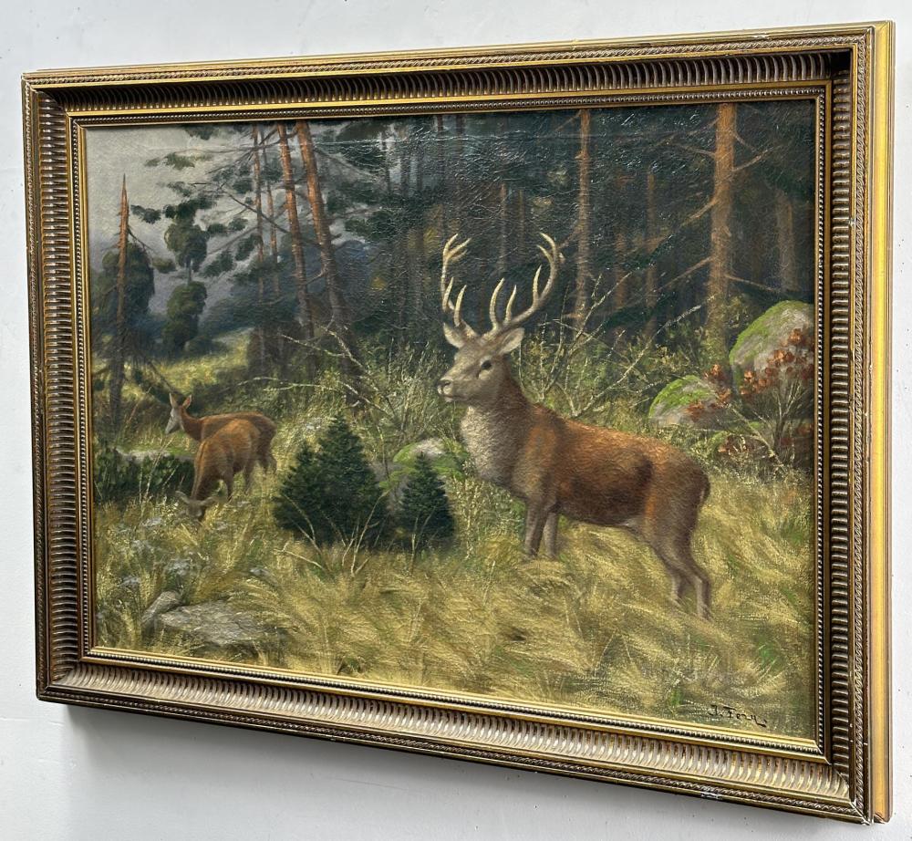 John Fery Elk Oil on Canvas Painting sold by Davis Brothers Auction, lot 177 — auction record photograph