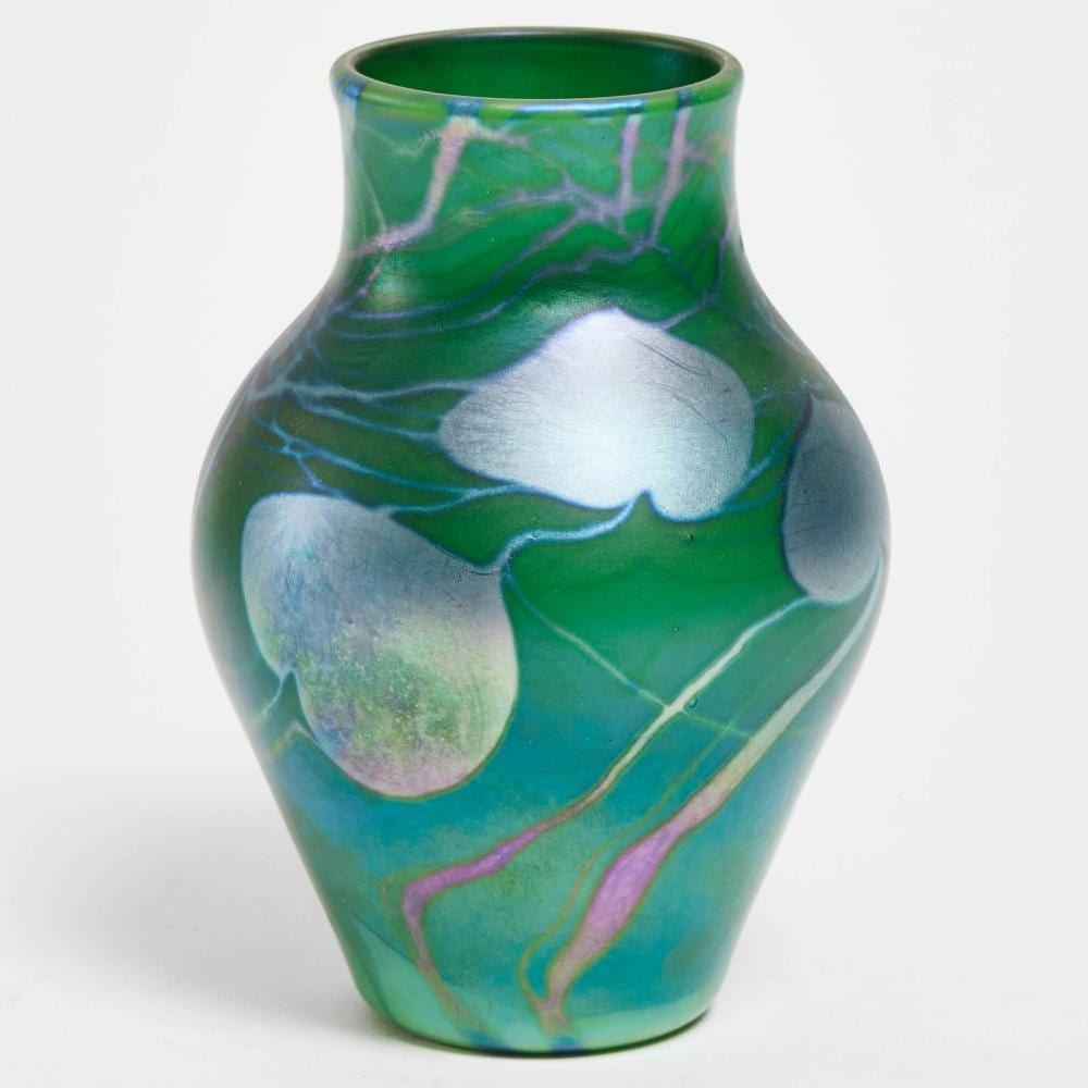 James Lundberg comparable auction result: james lundberg american 1948 1992 iridescent green glass vase 1975
