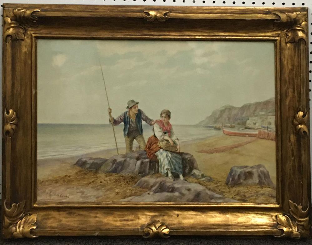 Pietro Gabrini comparable auction result: pietro gabrini watercolor beach scene