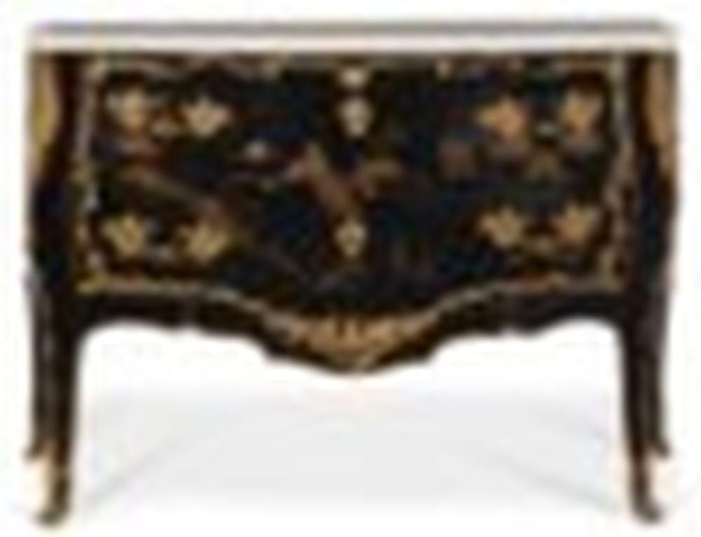Francisco Iturrino comparable auction result: a louis xv ormolu mounted black and gilt vernis decorated commode by franc