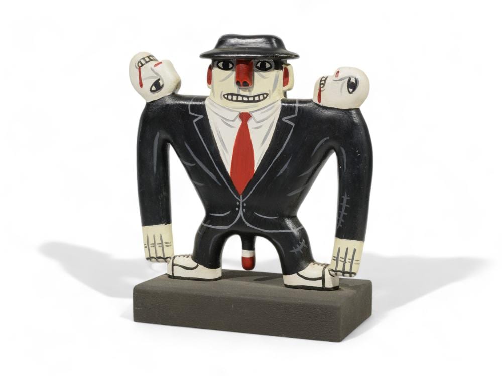 Norman Catherine comparable auction result: norman catherine sa born 1949 painted wood the enforcer signed 25cm x 23cm
