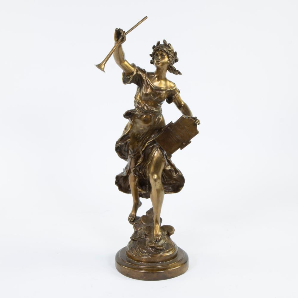 Auguste Lepère comparable auction result: louis auguste 1855 1919 and hippolyte francois moreau 1857 1930 gilt bronze statue of a woman with trumpet signed