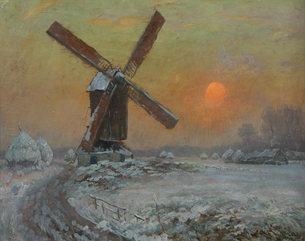 Guillaume Montobio comparable auction result: guillaume montobio 1883 1962 oil on panel mill in snow signed