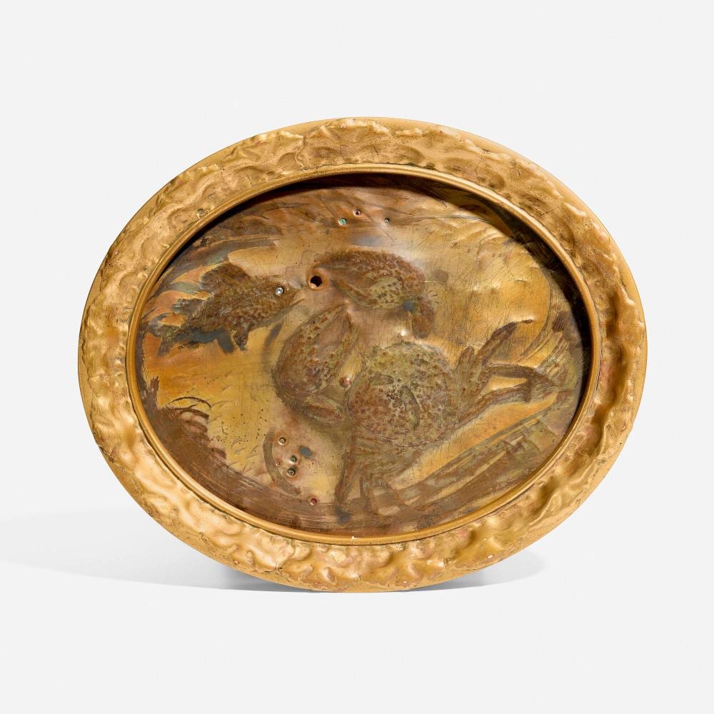 Maria Longworth Nichols comparable auction result: maria longworth nichols storer rare plaque with repousse crab fish turtle and faux jewels