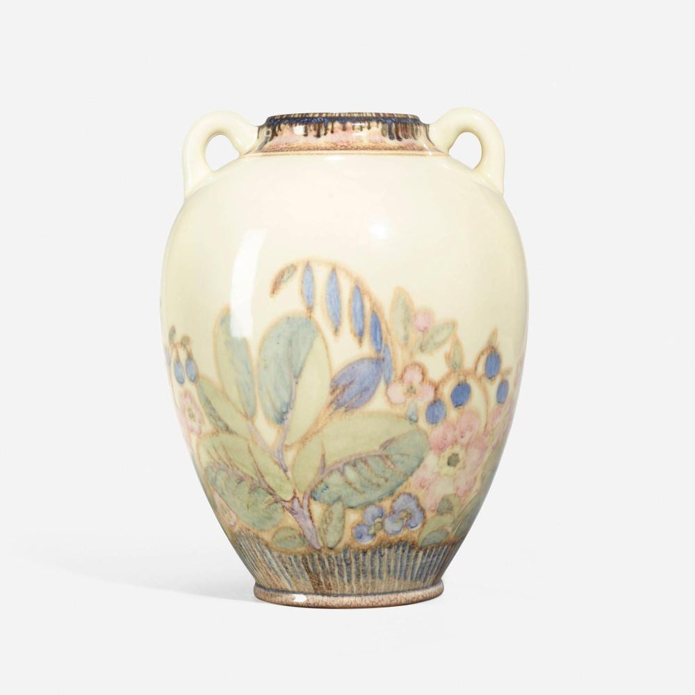 Lorinda Epply for Rookwood Pottery, Large Decorated Porcelain vase with Art Deco flowers sold by Toomey & Co. Auctioneers, lot 377 — auction record photograph