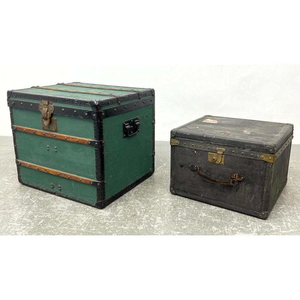 2PC VINTAGE STEAMER TRUNKS. LOUIS VUITTON AND GOYARD sold by Uniques & Antiques, lot 506 — auction record photograph