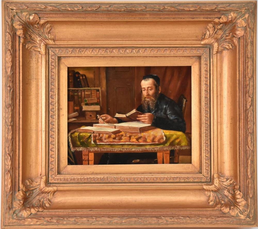 raymond neilson american 1881 1964 oil on board rabbi studying signed r neilson lower left 8 x 10 board 17 x 19 overall · Bill Hood & Sons Arts & Antiques Auctions · 2024-06-11 Raymond Neilson comparable auction result: raymond neilson american 1881 1964 oil on board rabbi studying signed r neilson lower left 8 x 10 board 17 x 19 overall