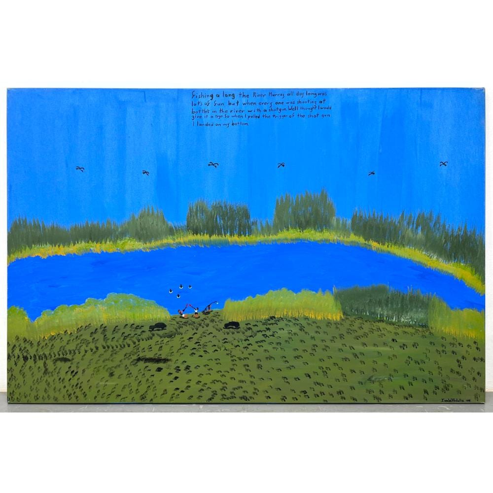 Ian W. Abdulla comparable auction result: ian w abdulla 1996 acrylic on canvas painting fishing on the murray robert steele gallery ny rob