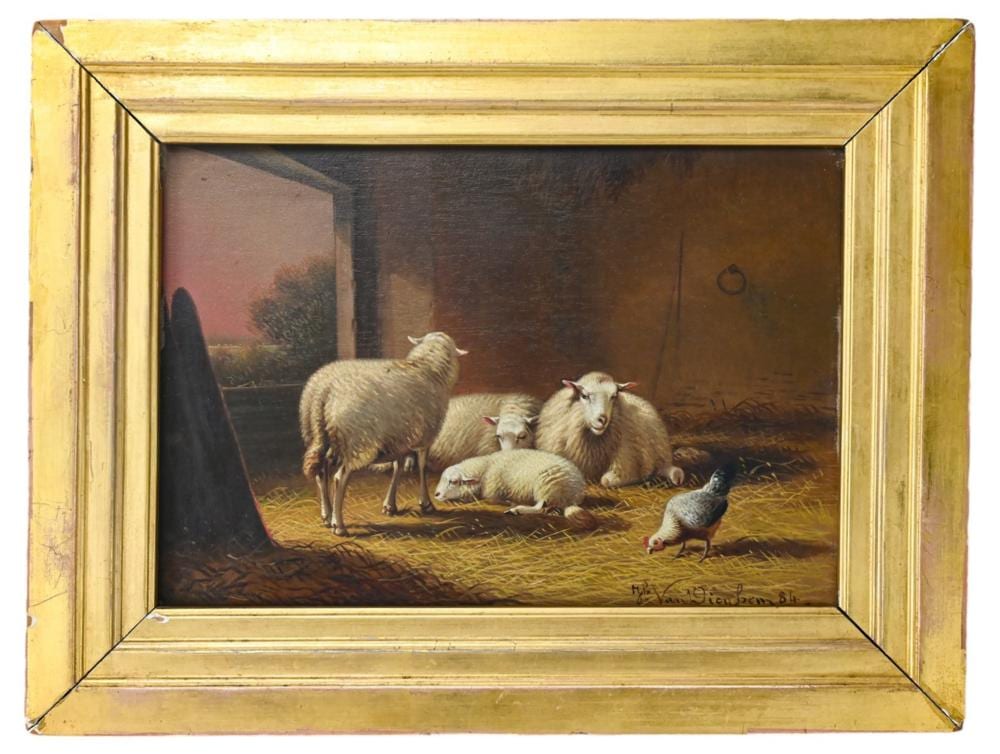 Joseph van Dieghem comparable auction result: joseph van dieghem signed oil painting of sheep