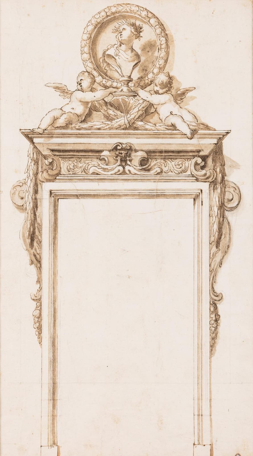 Valerio Castello comparable auction result: valerio castello 1624 genova 1659 genova studio per un portale con due putti e un busto
