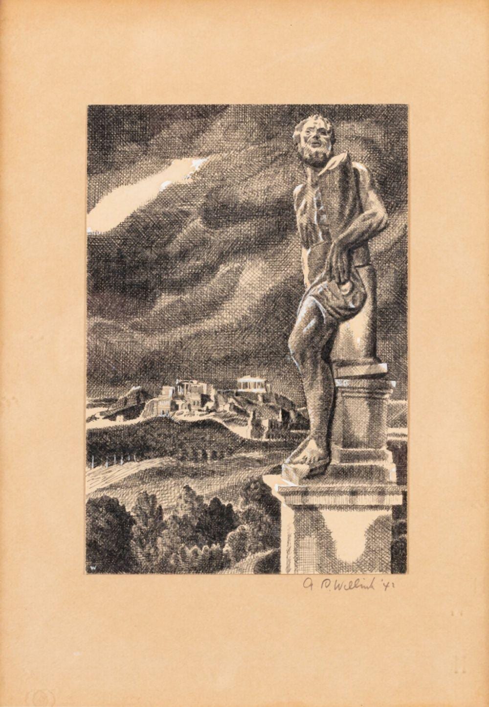 Albert Carel Willink comparable auction result: sculpture in front of the parthenon sculpture devant le parth non