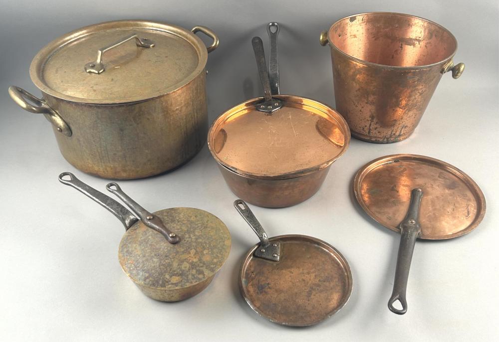 ASSORTED VINTAGE CONTINENTAL COPPER COOKWARE Mostly Belgium, France and Ireland, 20th Century sold by Eldred's, lot 625 — auction record photograph